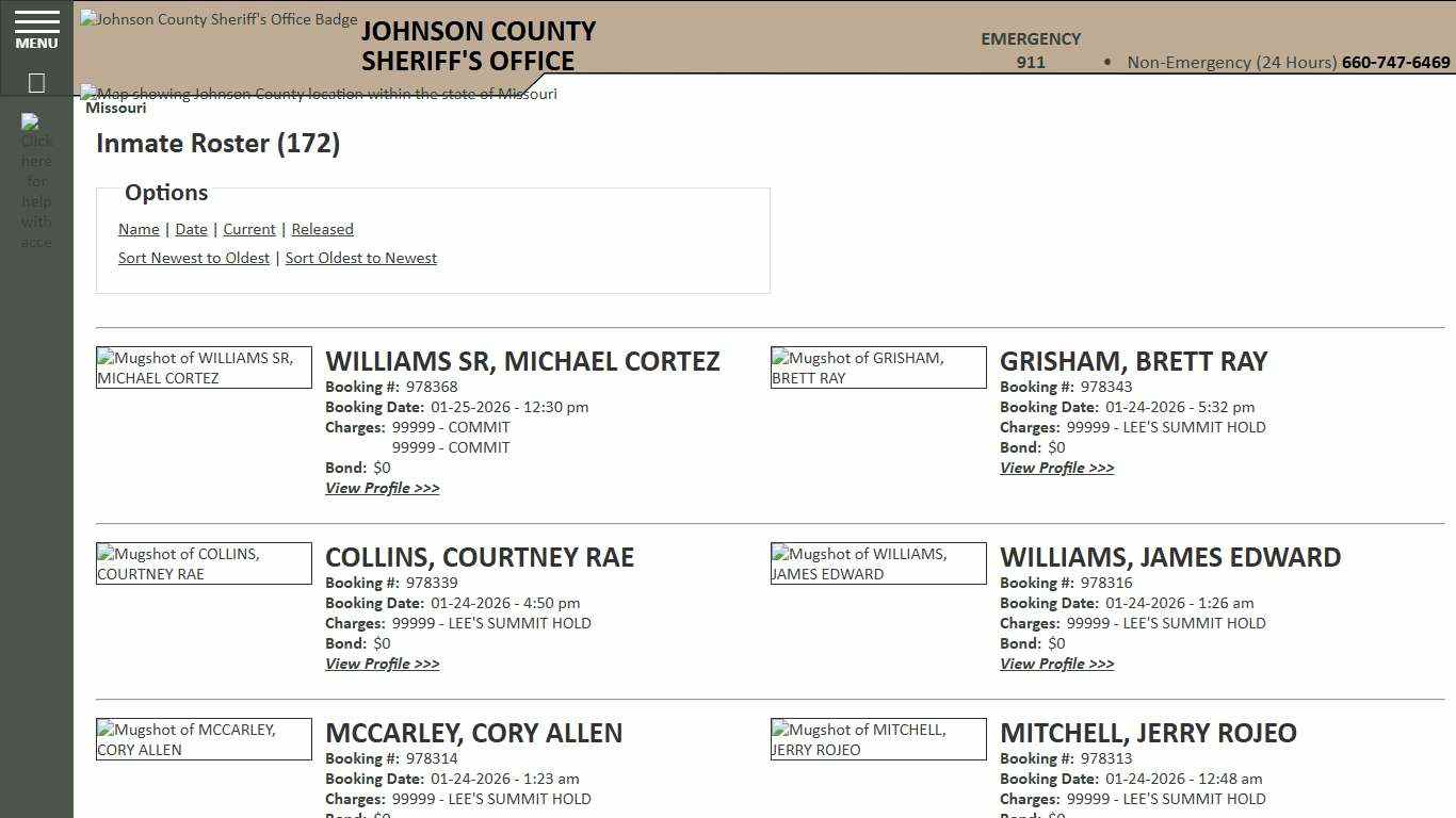 Inmate Roster - Current Inmates Booking Date Descending - Johnson County Sheriff MO