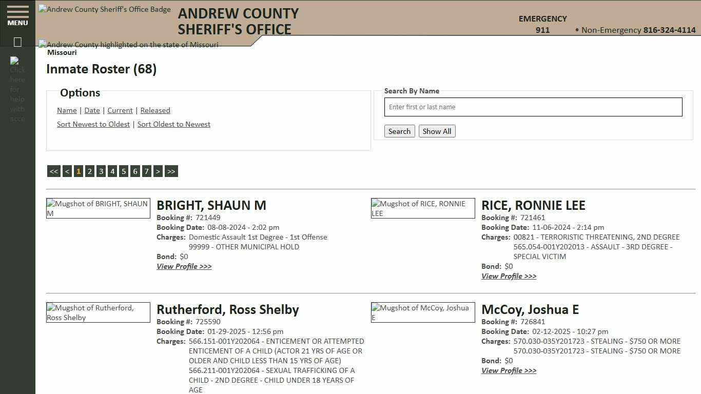 Inmate Roster - Current Inmates Booking Date Ascending - Andrew County Sheriff's Office